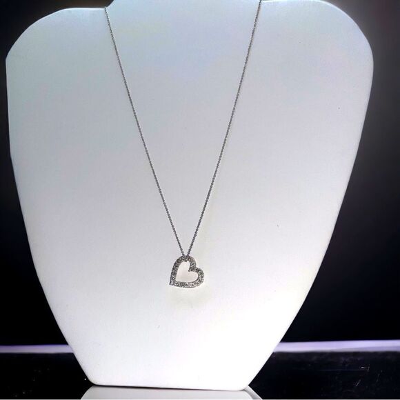 Sterling Silver & Diamond Heart Necklace l 1/10 tw l 18” l New in Box w/ Pouch - Picture 5 of 11